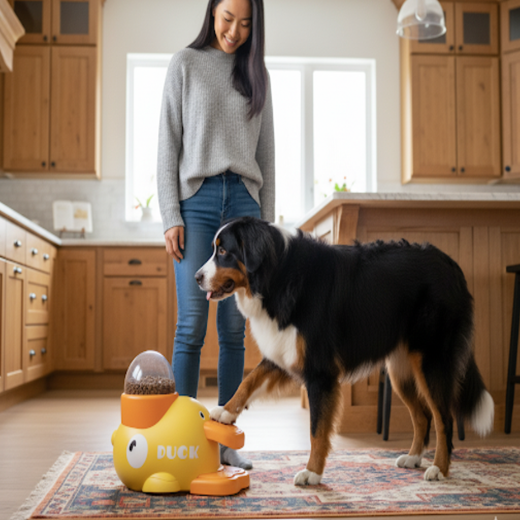 Yellow Rubber Duck Interactive Dog Puzzle Feeder – Fun Treat Dispenser & Slow Feeder Toy