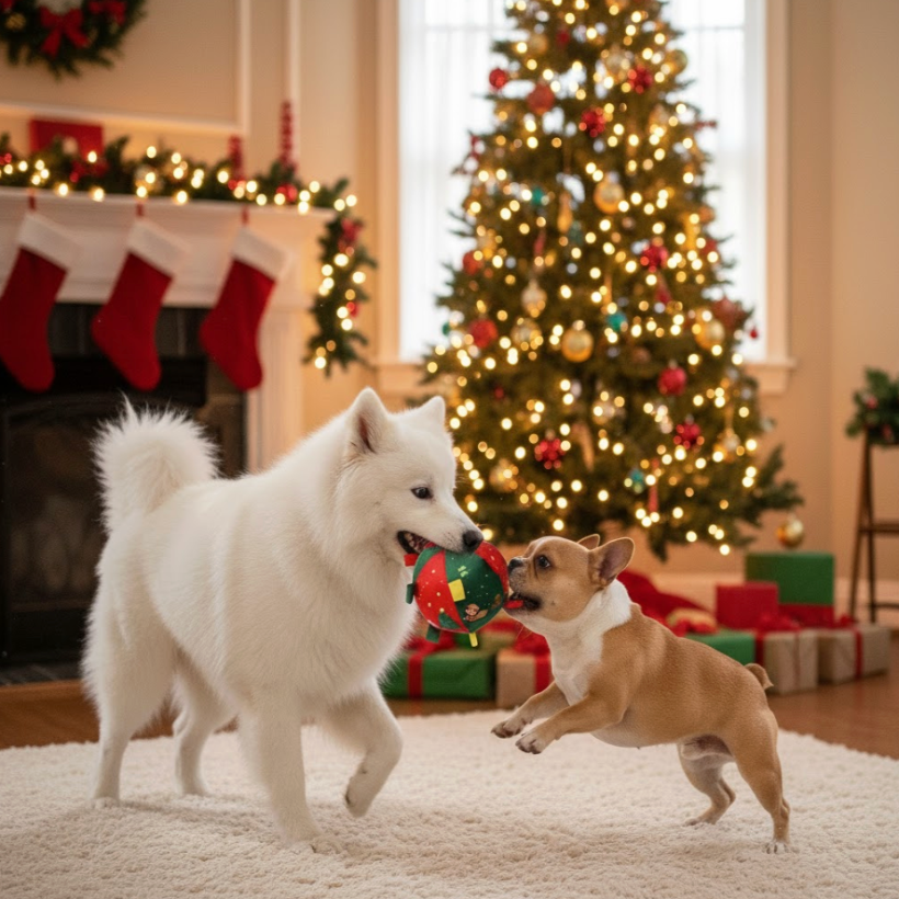 Christmas Dog Toy Balls Teething Relief Self-Entertaining Fun Durable Plush Anti-Boredom Interactive Play Toys Pet Supplies