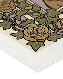 Close-up of the heavyweight matte archival paper edge on an Arcana print