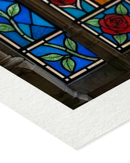 Close-up of the heavyweight matte archival paper edge on a Cathedral print