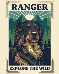 The Landmark custom dog portrait: a hovawart on a 1930s national park travel poster